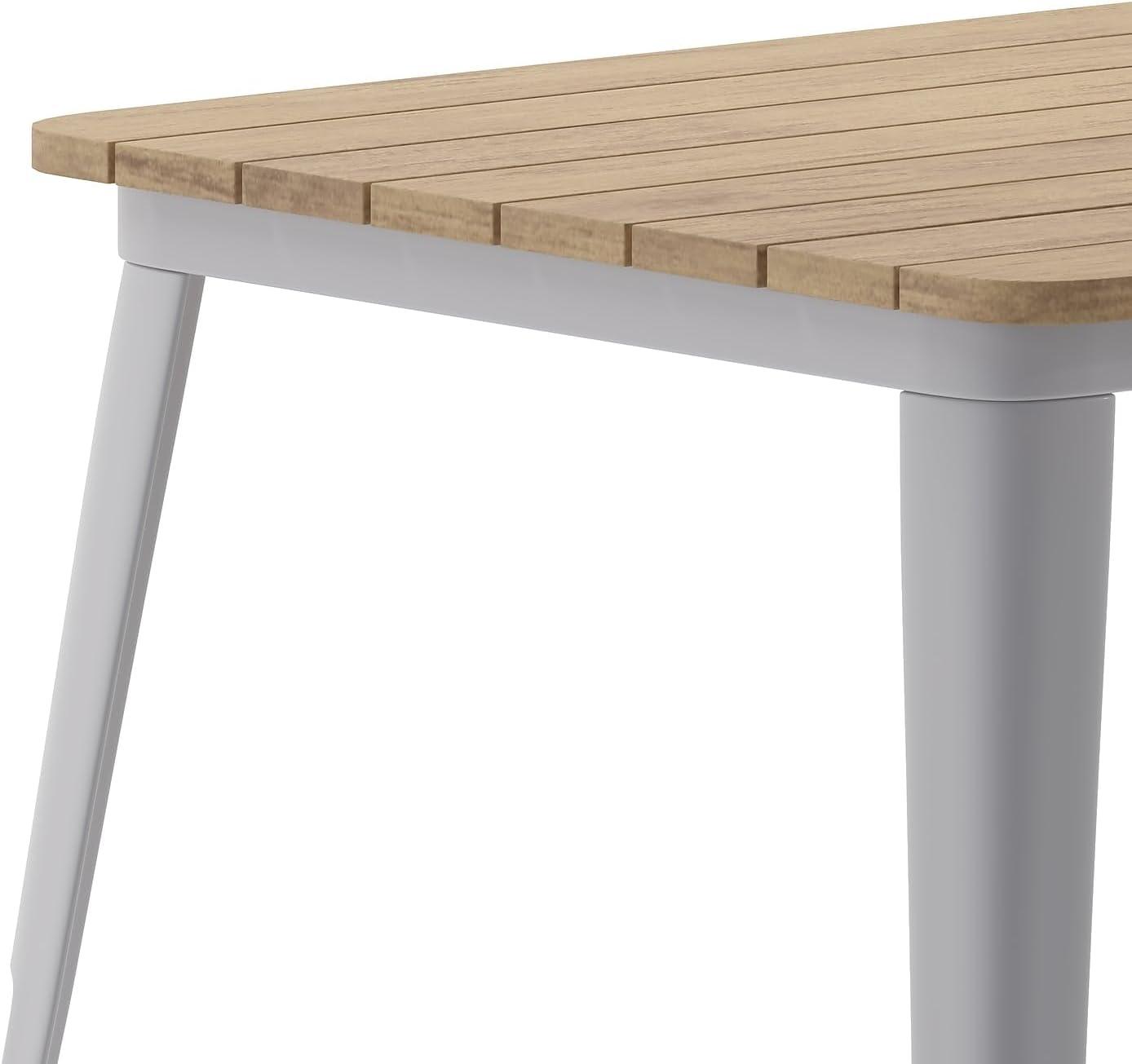 Flash Furniture Declan Commercial Indoor/Outdoor Dining Table with Umbrella Hole, 30" x 60" All Weather Brown Poly Resin Top and Silver Steel Base