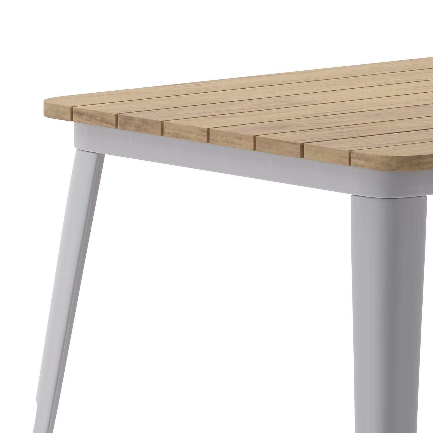 Flash Furniture Declan Commercial Indoor/Outdoor Dining Table with Umbrella Hole, 30" x 60" All Weather Brown Poly Resin Top and Silver Steel Base