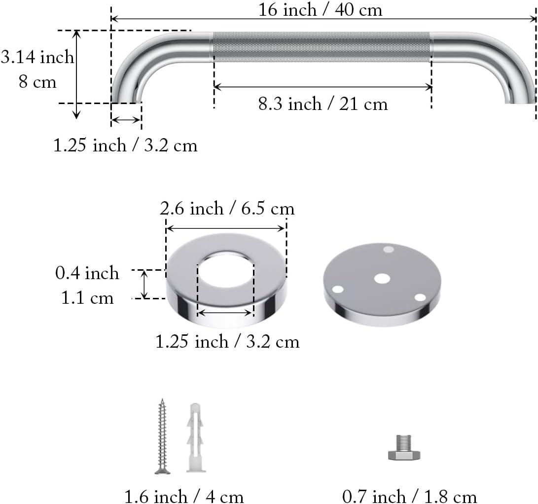 16-Inch Chrome Anti-Slip Stainless Steel Grab Bars, 2-Pack