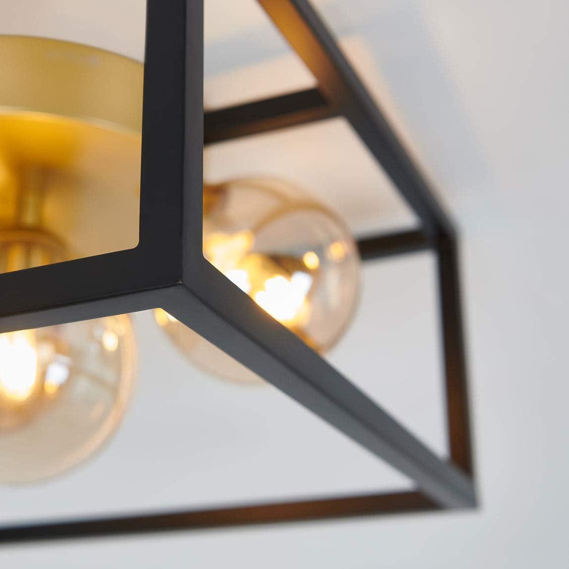 Modern Matte Black and Gold 14" Square LED Flush Mount Ceiling Light