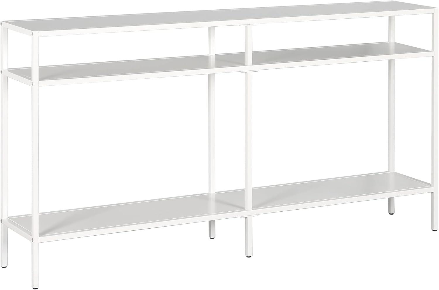 Evelyn&Zoe Sivil 55" Wide Rectangular Console Table with Metal Shelves, Matte White