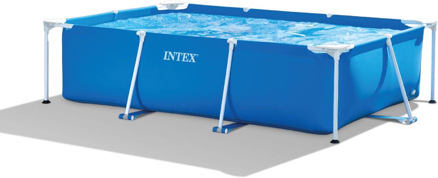 Intex Rectangular Frame Above Ground Outdoor Home Backyard Splash Swimming Pool with Flow Control Valve for Draining