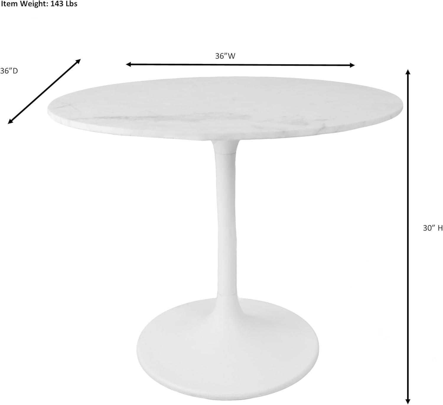 Carolina Living 36" Zaha Round Marble Top Dining Table White: Midcentury Modern, Metal Pedestal Base, Seats 4