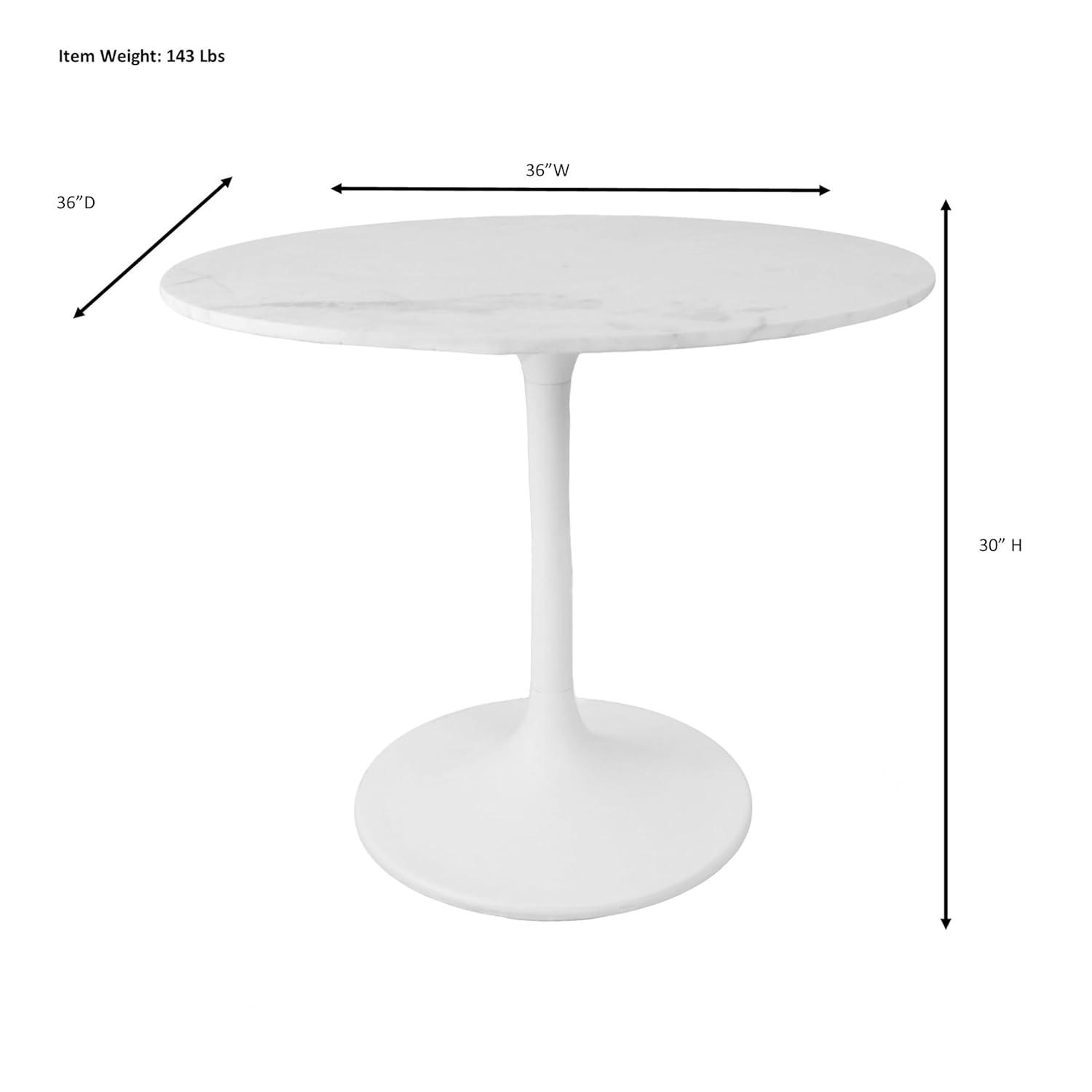 Carolina Living 36" Zaha Round Marble Top Dining Table White: Midcentury Modern, Metal Pedestal Base, Seats 4