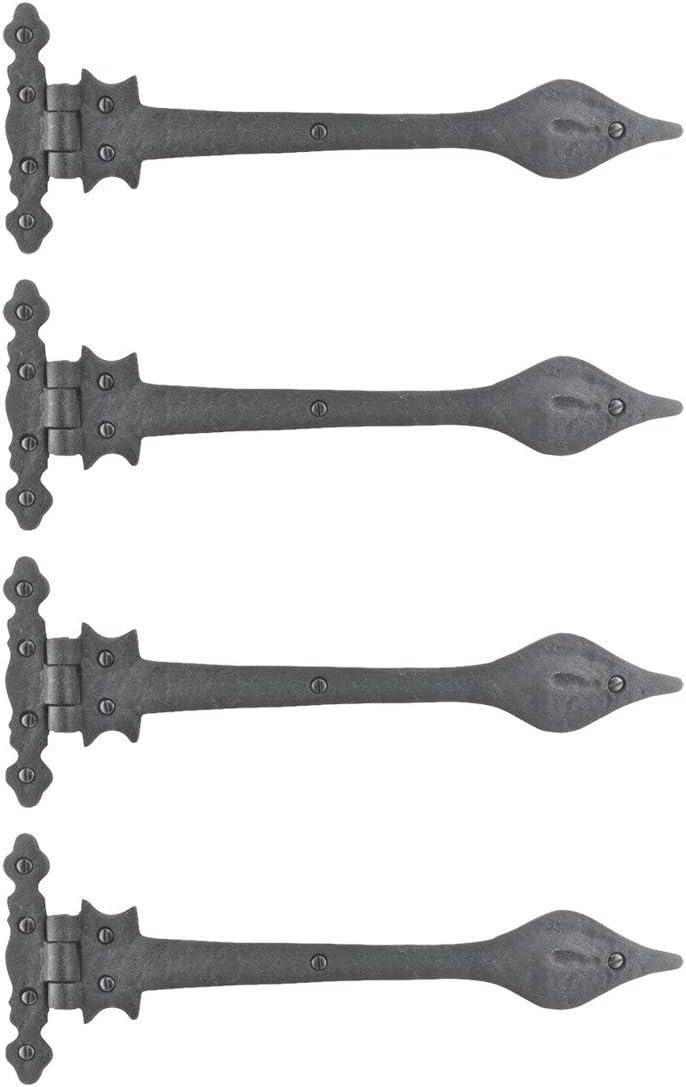 Renovators Supply Strap Hinges Black Wrought Iron Spear Tip Rustproof Finish Set of 4