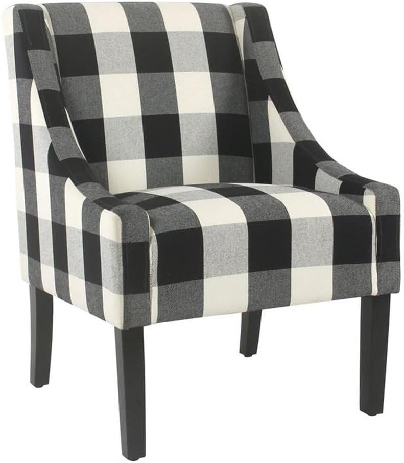 HomePop Modern Swoop Accent Armchair Black Plaid : Cotton Upholstery, Wood Legs, Foam Fill, No Assembly Required