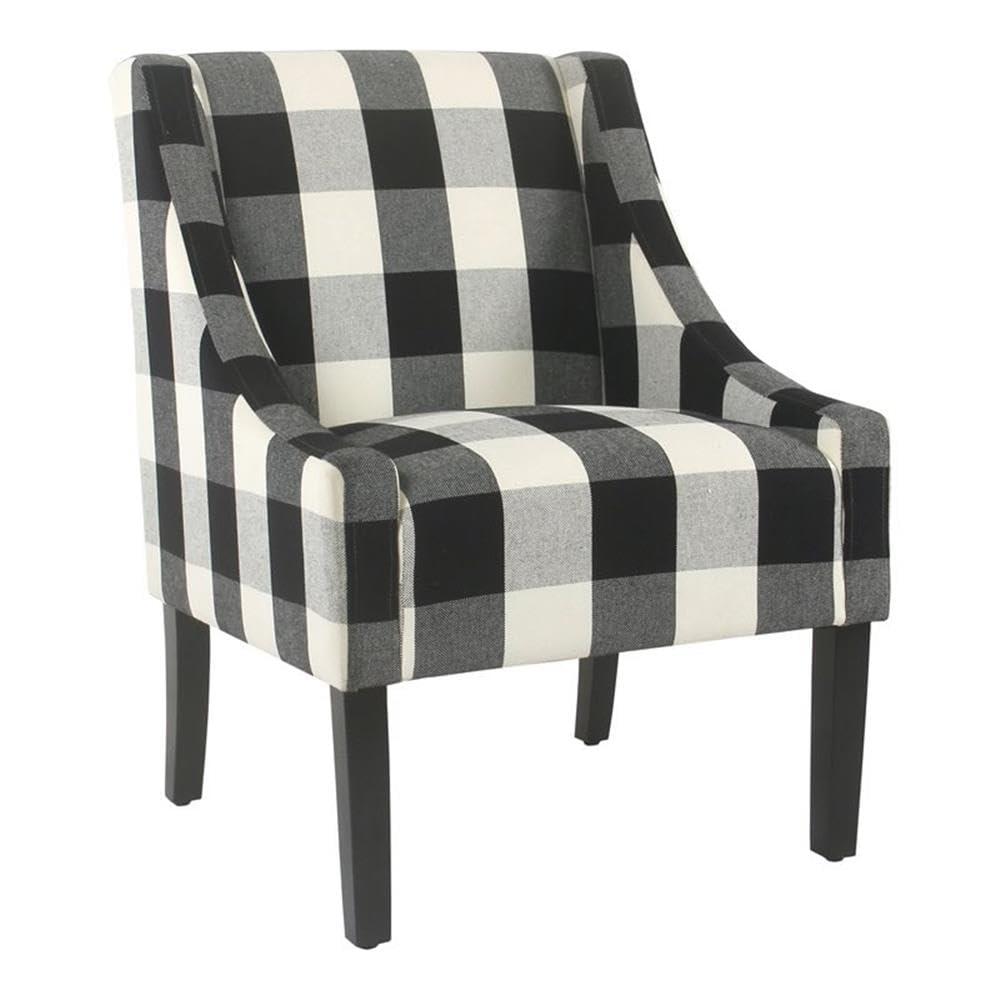 HomePop Modern Swoop Accent Armchair Black Plaid : Cotton Upholstery, Wood Legs, Foam Fill, No Assembly Required