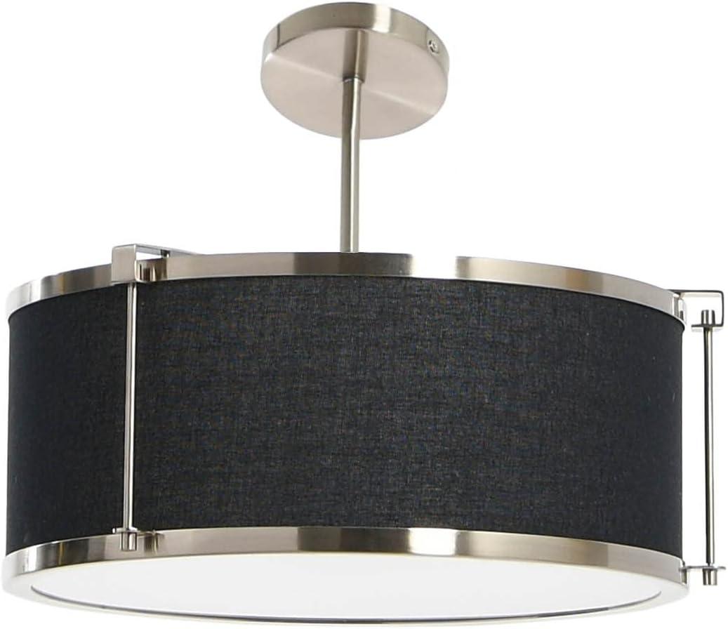 Creative Co-Op Robert Stevenson Lighting Harrison- Metal Semi-Flush Mount Ceiling Light with Captured Linen Shade, Black and Brushed Nickel