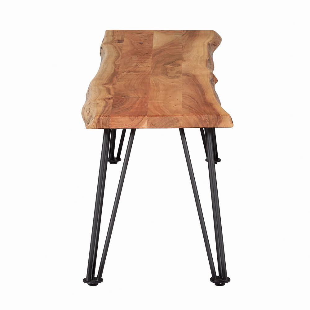 Sherman Rustic Industrial Natural Acacia Dining Bench with Gunmetal Hairpin Legs