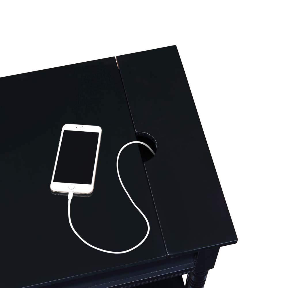 Convenience Concepts Country Oxford 1 Drawer End Table with Charging Station and Shelf, Black