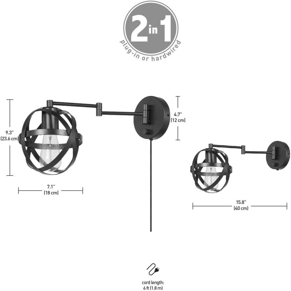 Globe Electric Tatum 1-Light Dark Bronze Plug-In or Hardwire Swing Arm Wall Sconce, 51544