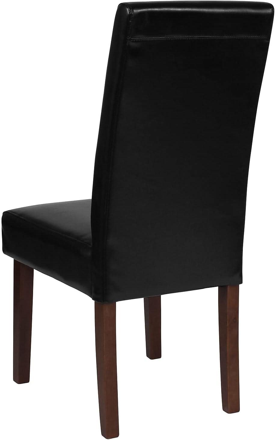 Transitional Black LeatherSoft Parsons Side Chair with Mahogany Legs