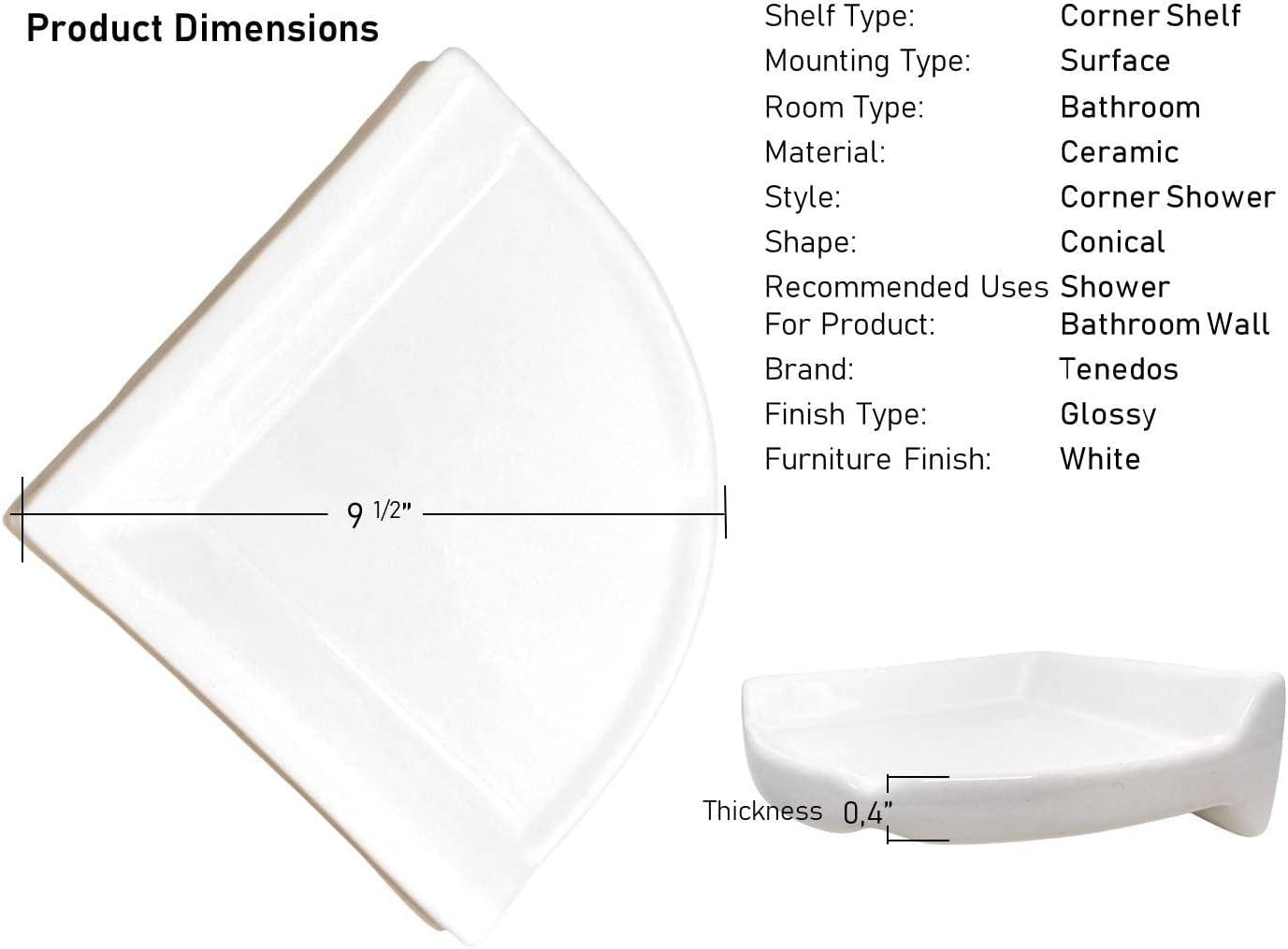 Tenedos White Glazed Ceramic Bathroom Accessory (Corner Shower) - Shampoo and Big Soap Holder- Not Flat Surface Installation