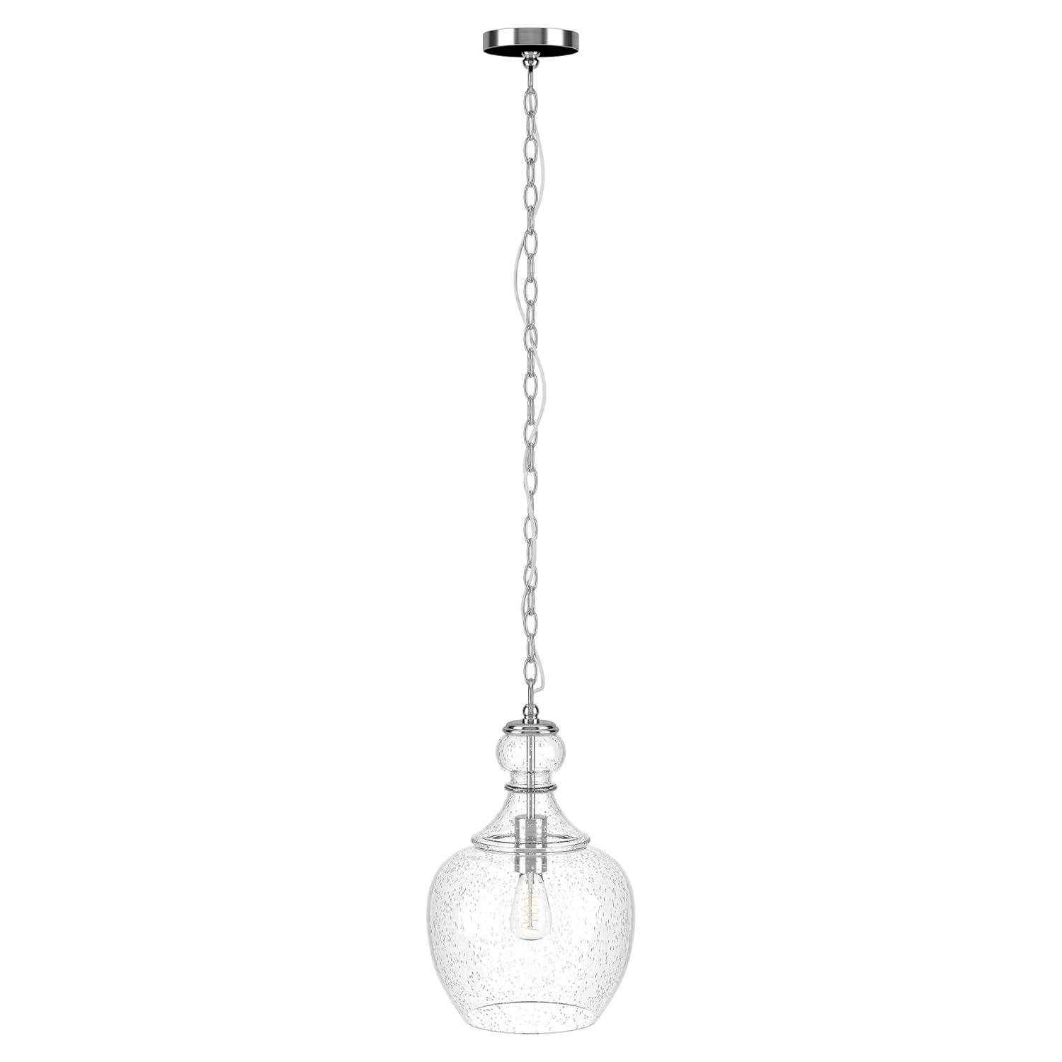 Evelyn&Zoe 11" Brushed Nickel Finish Metal/Glass Pendant