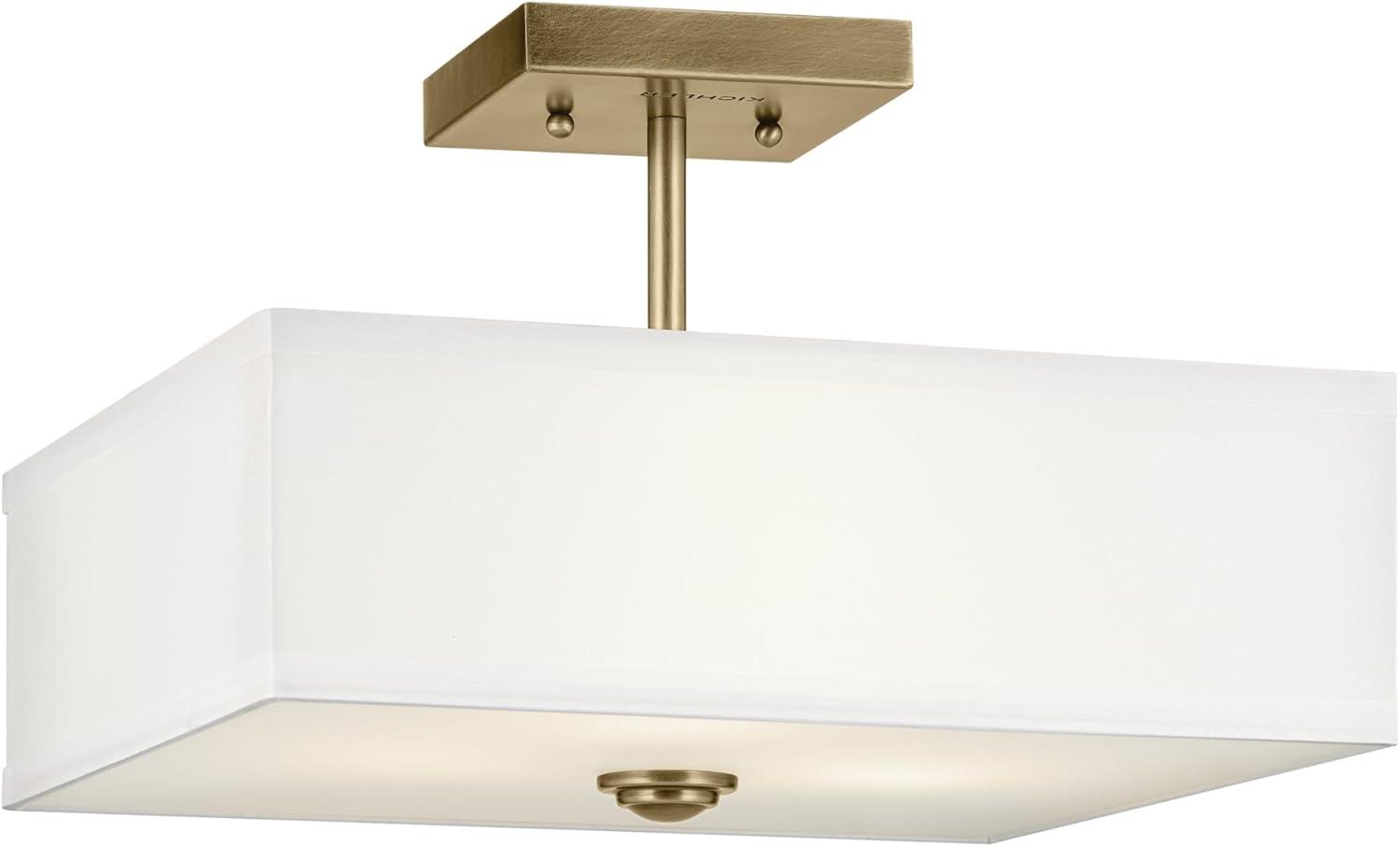 Shailene 14" 3 Light Square Semi Flush with Satin Etched White Diffuser and White Microfiber Shade in Brushed Nickel