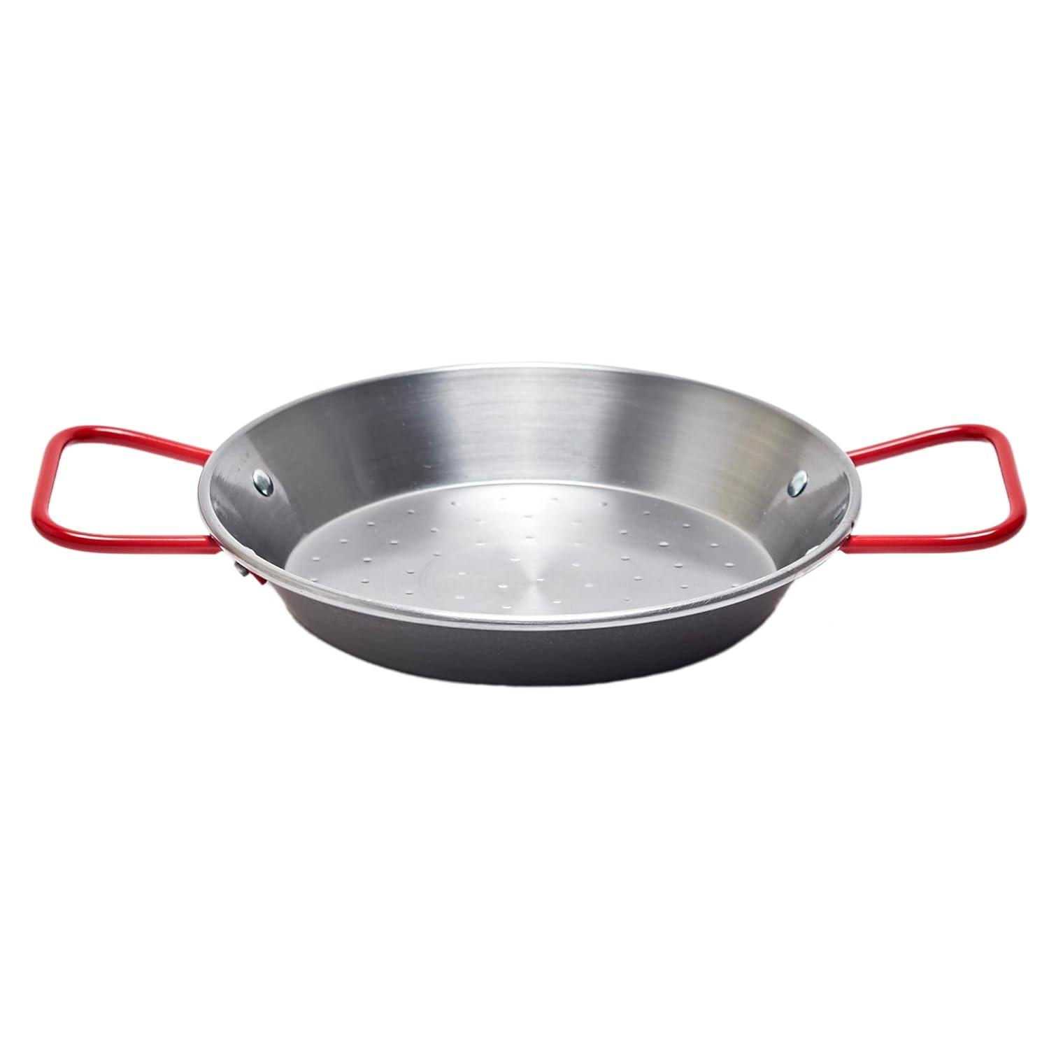 20 cm Polished Carbon Steel Paella Pan with Red Handles