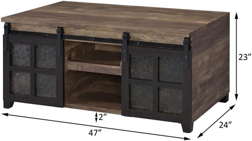 DremFaryoyo Nineel Coffee Table  Obscure Glass  Rustic Oak & Black Finish 87955