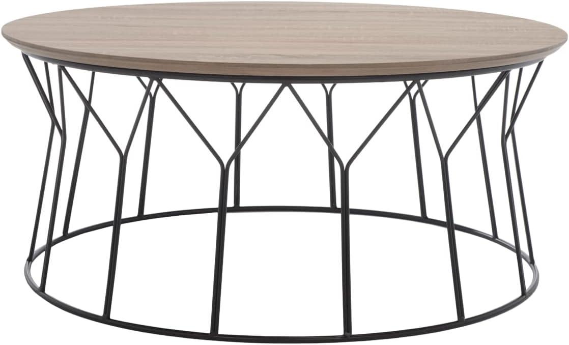 Transitional 35'' Round Beige Wood & Metal Coffee Table