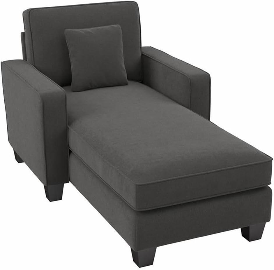 Stockton Chaise Lounge with Arms in Charcoal Gray Herringbone Fabric