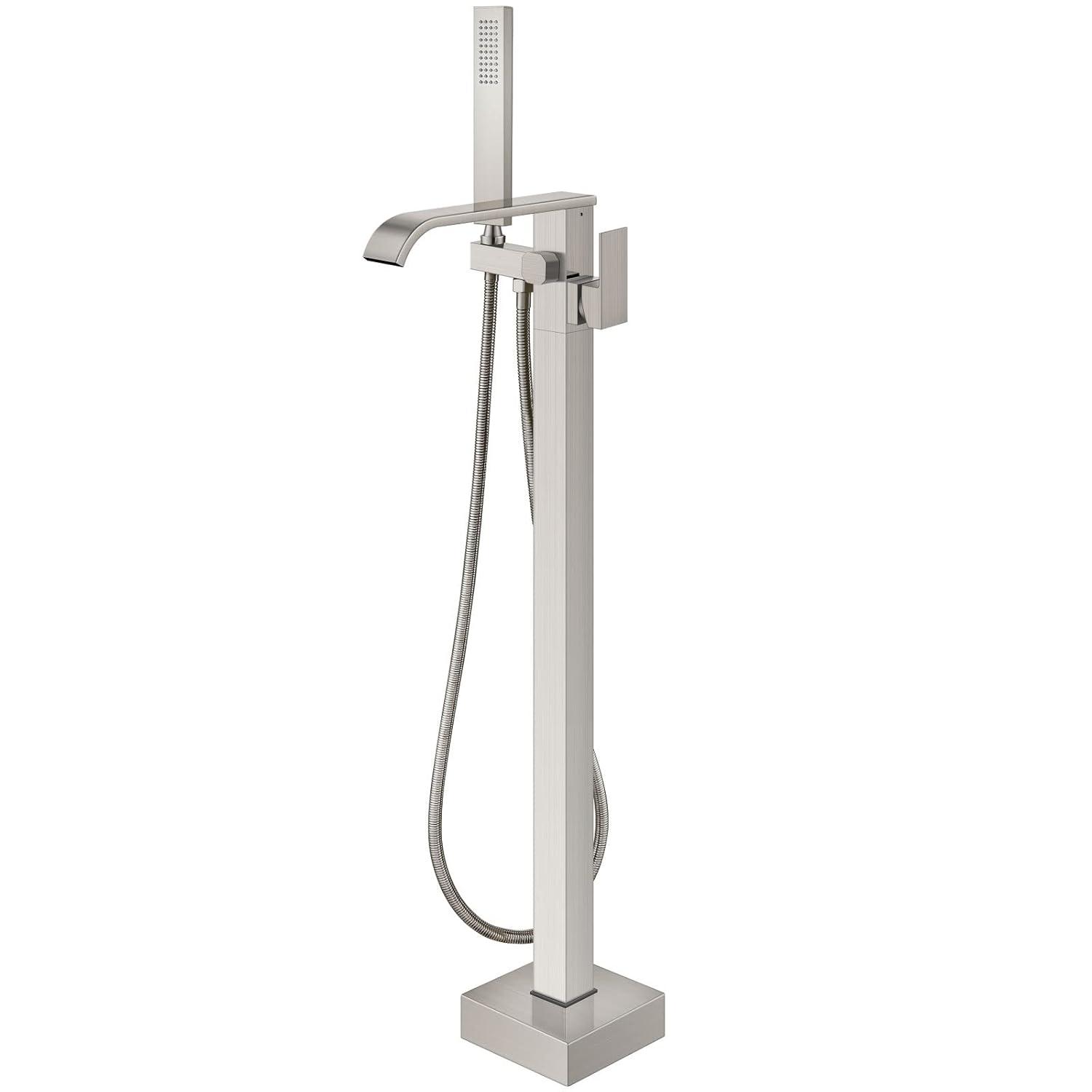 AlenArtWater Waterfall Tub Filler Freestanding Bathtub Faucet Floor Mount Brass Single Handle Bathroom Faucets with Hand Shower 93-LJQKCZ