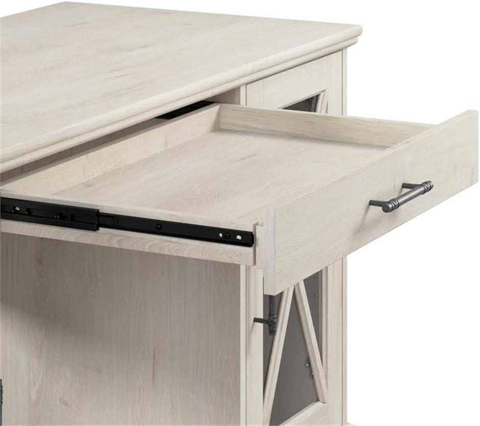 Bush Lennox Engineered Wood Desk with Keyboard Tray in Linen White Oak