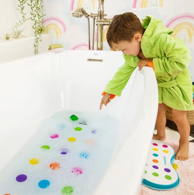 Multicolor Non-Slip Bath Mat for Kids with Dots, 30.5 x 14.25 Inch