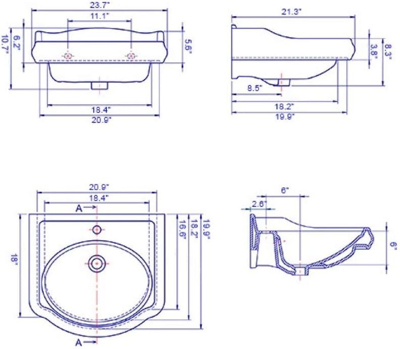 Classic White Ceramic Wall-Mount Bathroom Sink with Overflow