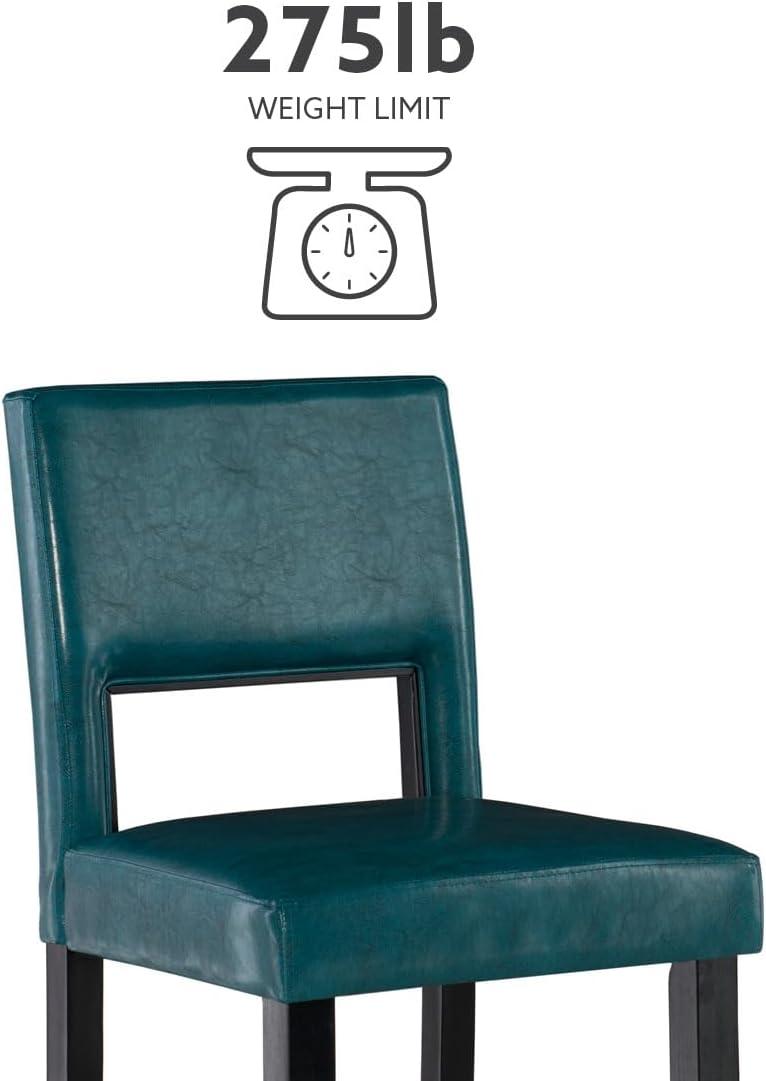 Linon 24" Vega Padded Back and Seat Faux Leather Counter Height Barstool Hardwood Blue: Upholstered, Stained Finish, Foam Fill