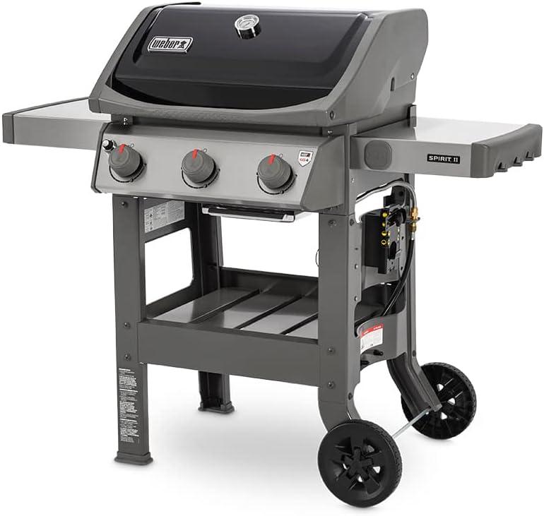 Black 3-Burner Built-In Propane Gas Grill with Porcelain Grates