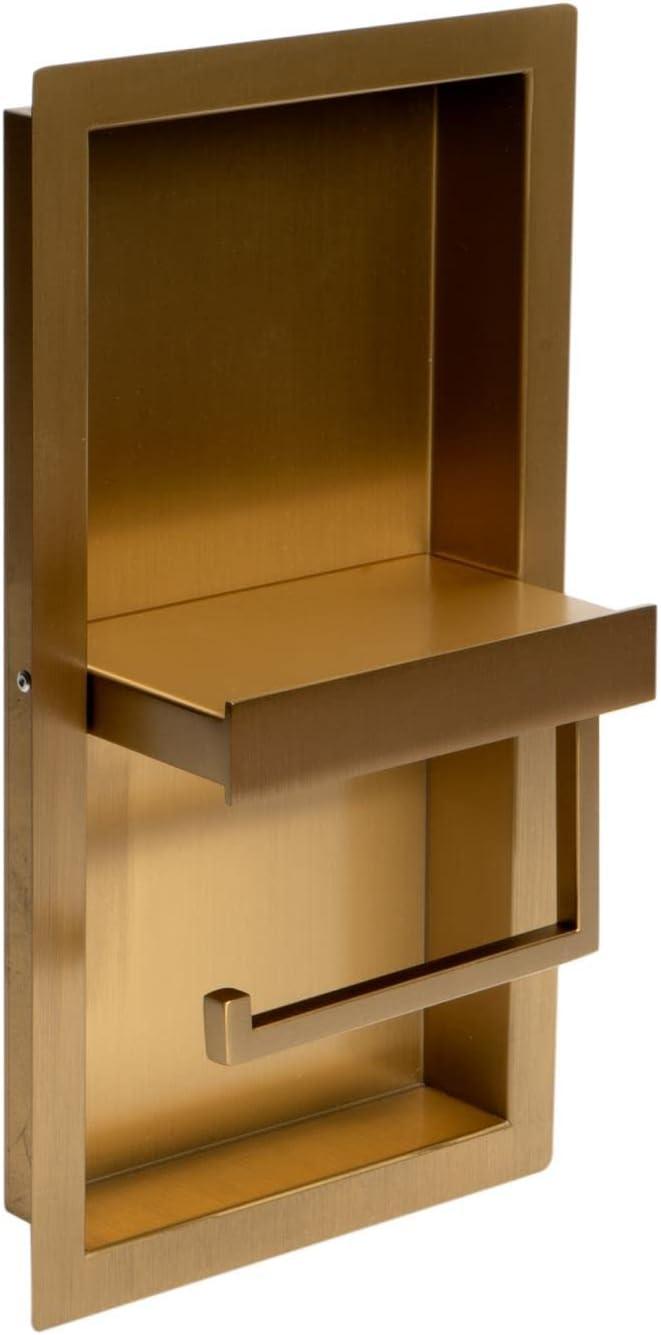 Brushed Gold Stainless Steel Wall-Mounted Toilet Paper Holder with Shelf