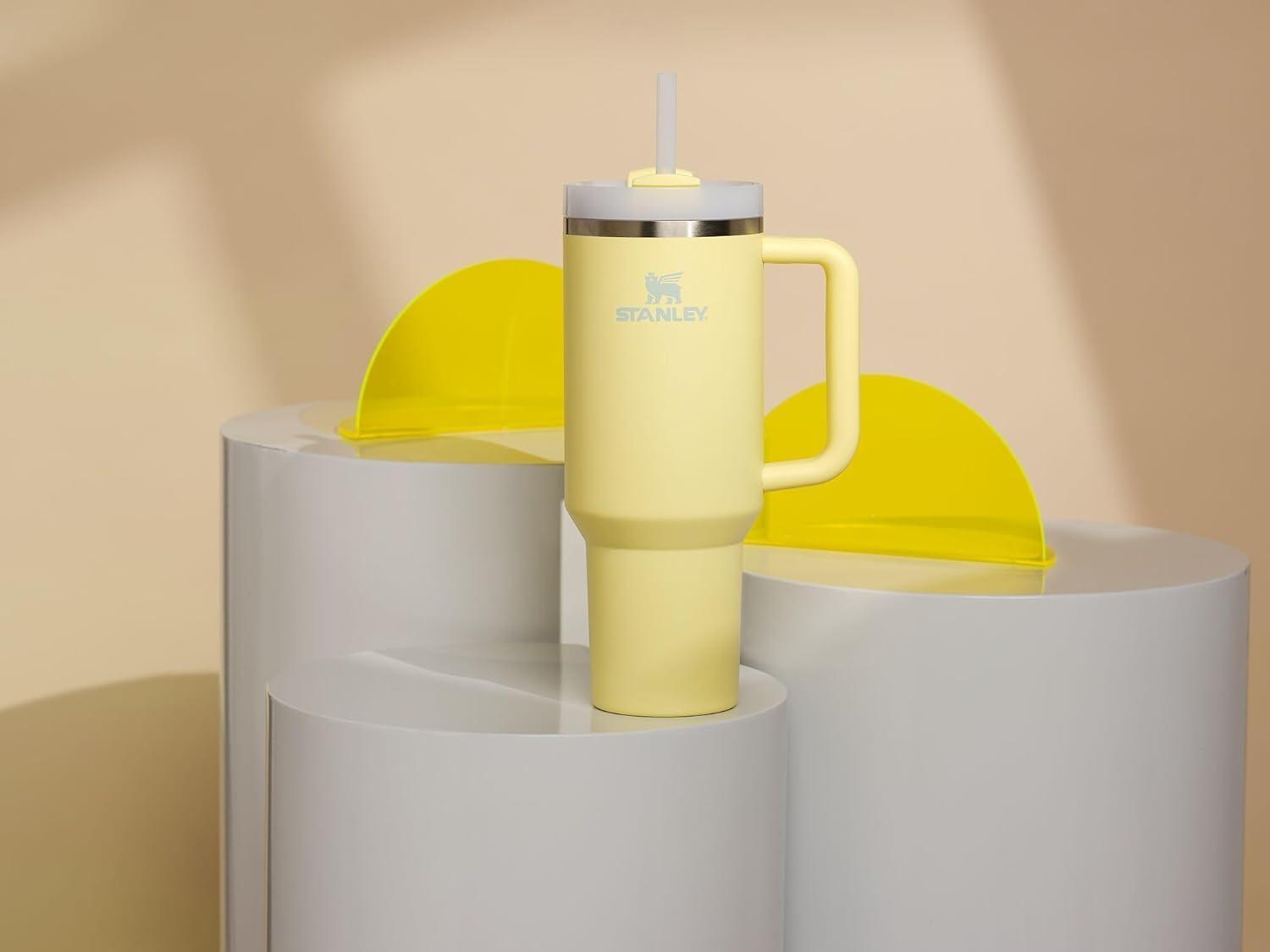 Pomelo Yellow Insulated Stainless Steel Travel Tumbler with Handle and Straw