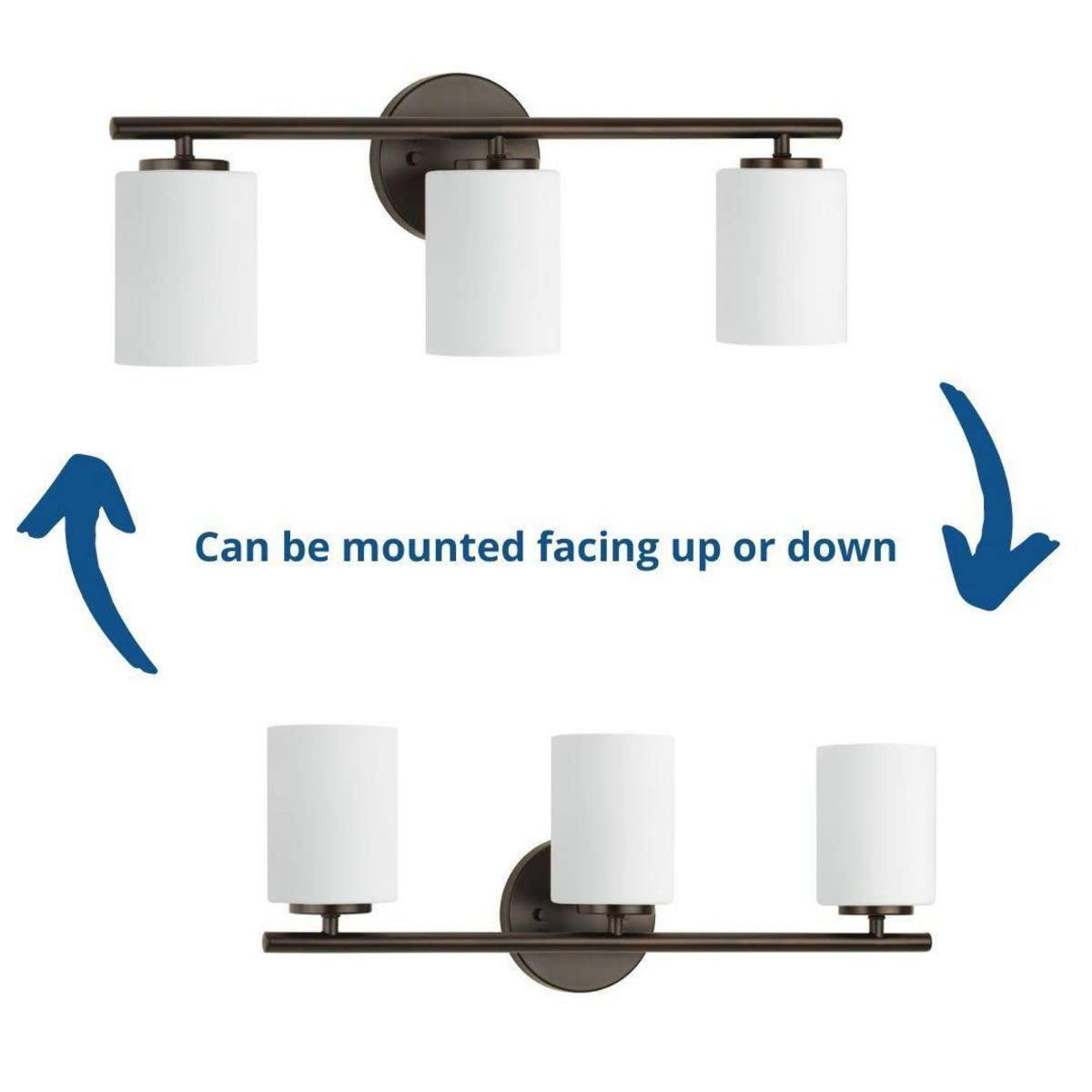 Progress Lighting Replay 3-Light Bath Vanity, Antique Bronze, Porcelain, Up/Down Mounting, Shade Included