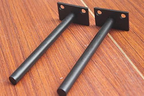 8 Pcs 6" Black Solid Steel Floating Shelf Bracket Blind Shelf Supports - Hidden Brackets for Floating Wood Shelves - Concealed Blind Shelf Support – Screws and Wall Plugs Included