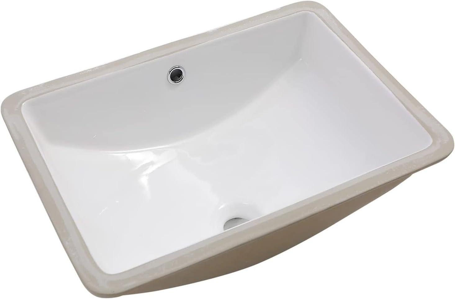 18" L x 14" W Undermount White Ceramic Rectangle Sink Under Counter Basin Bathroom Sink