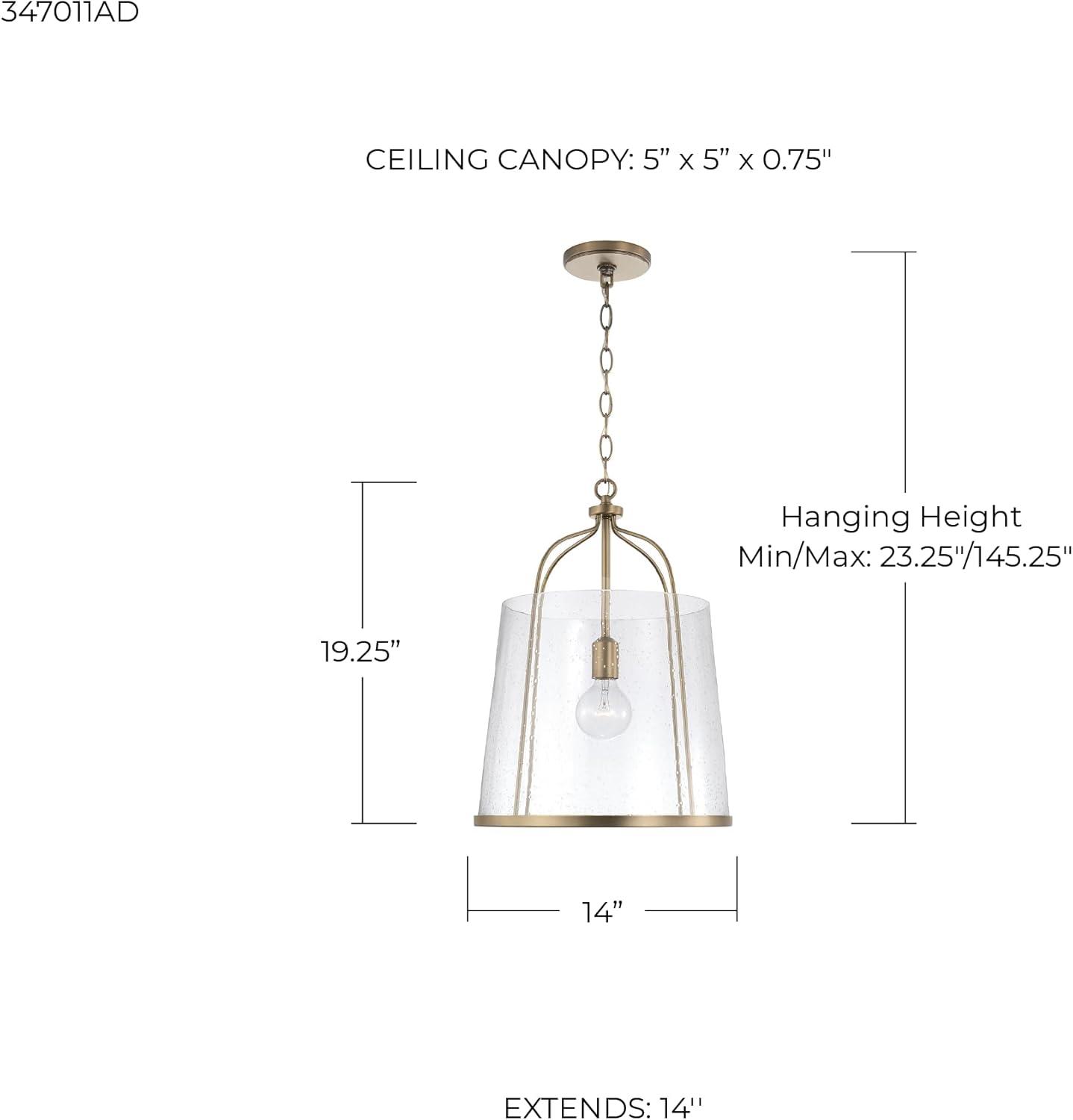 Madison Aged Brass and Clear Seeded Glass Pendant Light