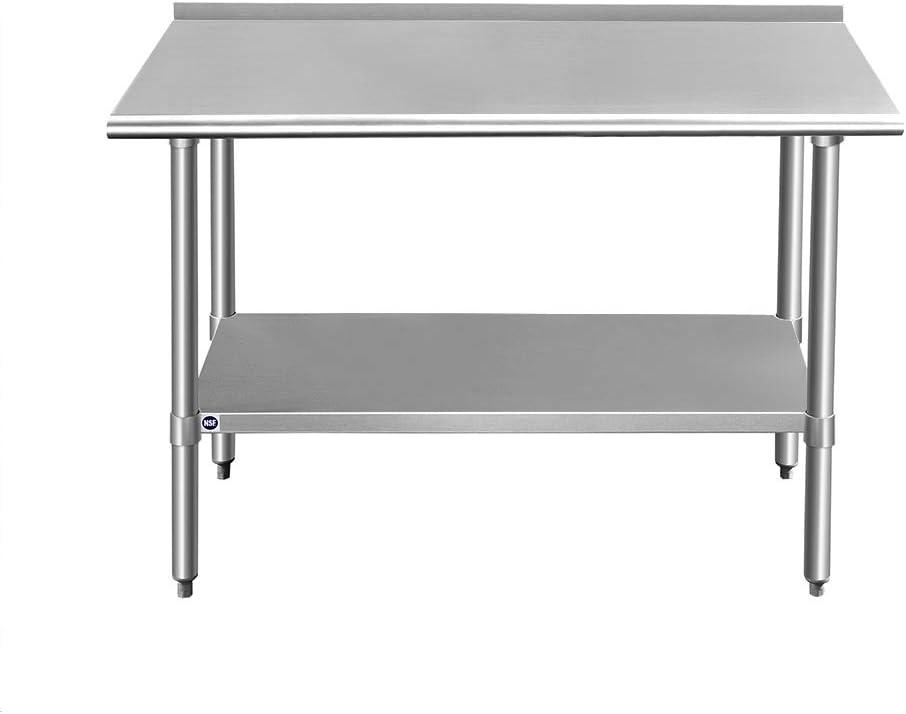 48-Inch Silver Stainless Steel Dining Table with Backsplash