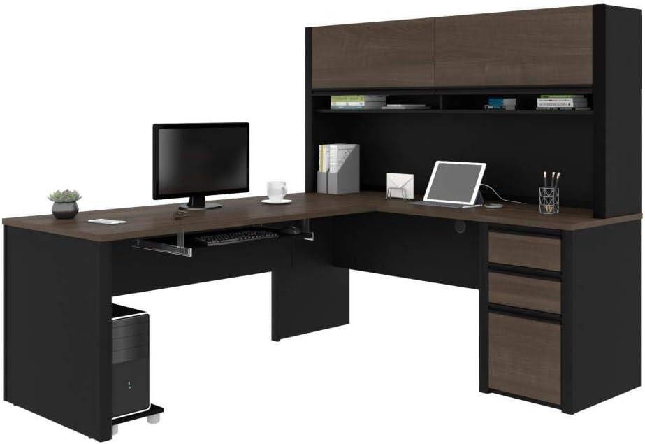 Bestar Connexion 5 Piece L Shaped Computer Desk with Hutch in Antigua and Black