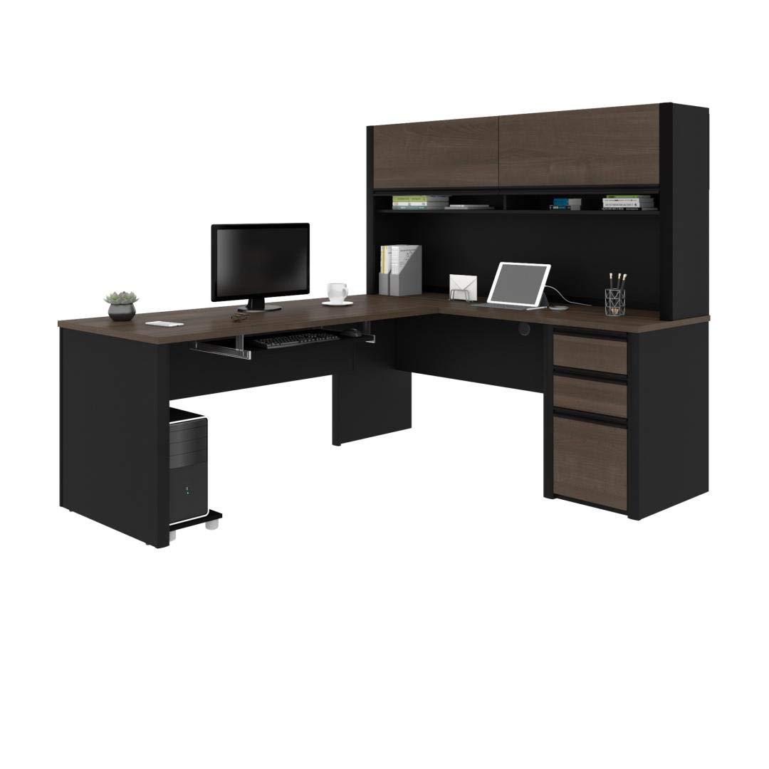 Bestar Connexion 5 Piece L Shaped Computer Desk with Hutch in Antigua and Black