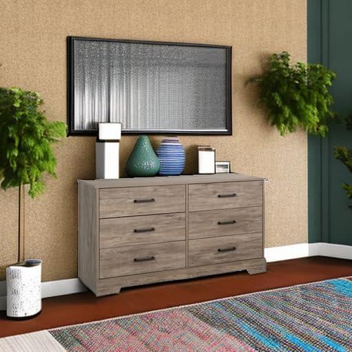 Prepac Rustic Ridge Farmhouse 6 Drawer Bedroom Dresser Brown