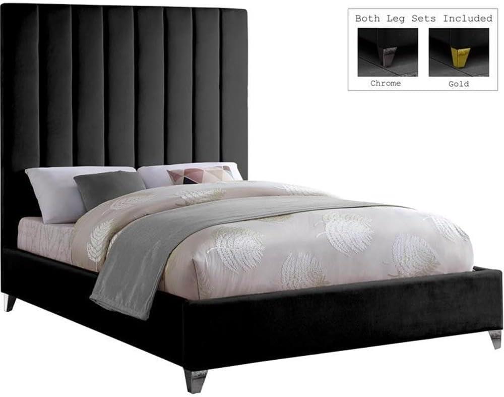 Meridian Furniture Via Rich Velvet King Bed in Navy
