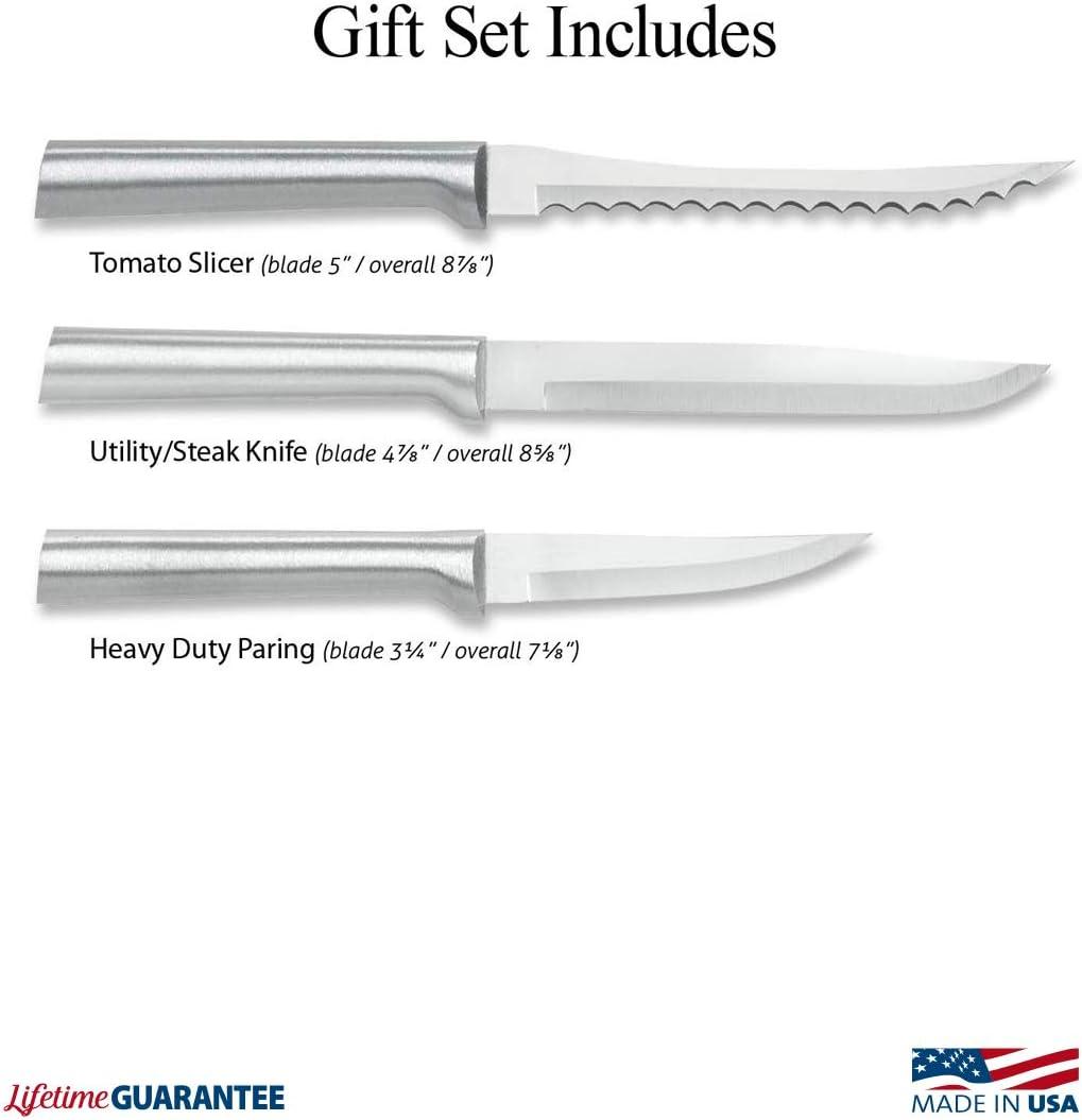 Silver Stainless Steel 3-Piece Knife Set with Brushed Aluminum Handles