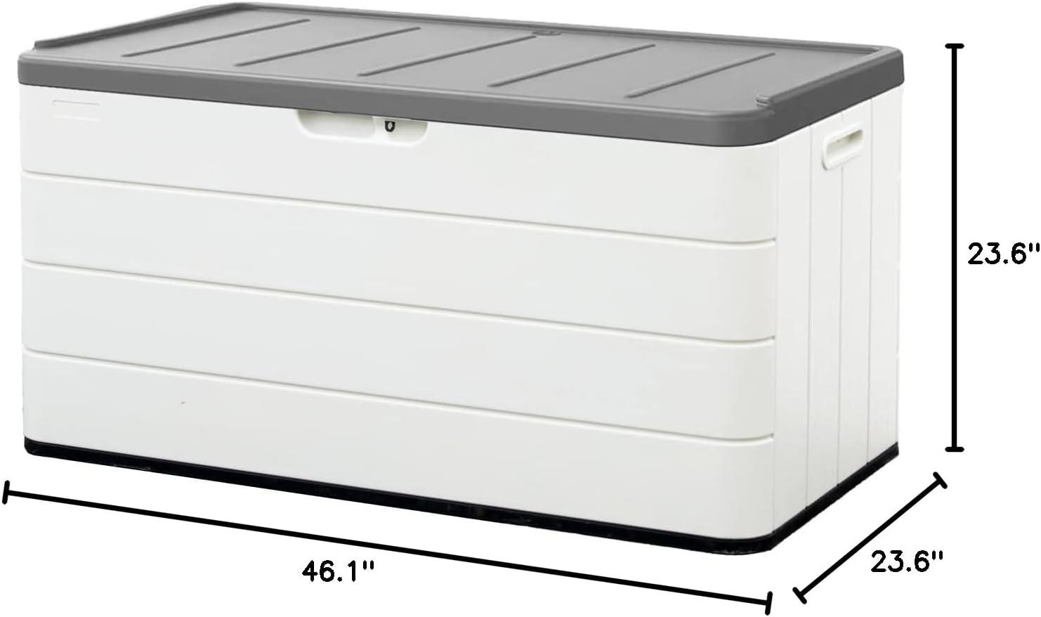 Large White and Gray Lockable Plastic Deck Box