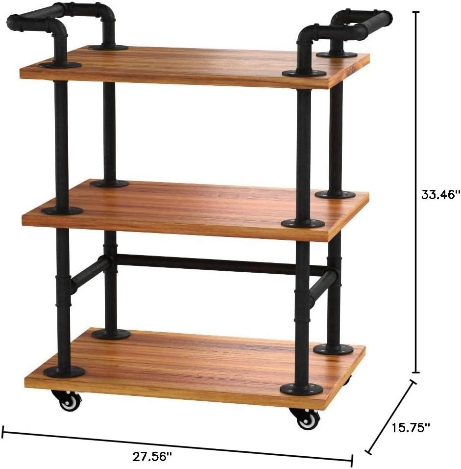 Industrial Bar Carts/Serving Carts/Kitchen Carts/Wine Rack Carts on Wheels with Storage - Industrial Rolling Carts - Wine Tea Liquor Shelves/Holder - Solid Wood and Metal Home Furniture