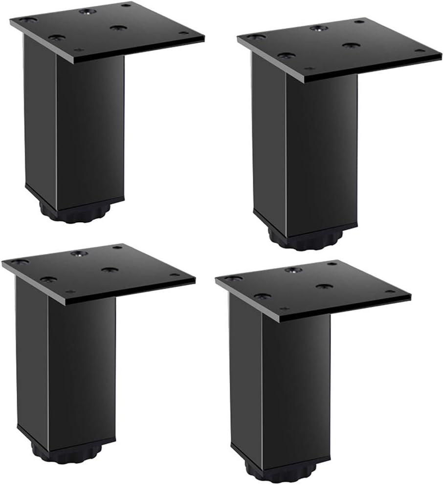 Furniture Cabinet Metal feet Adjustable Stainless Steel Kitchen feet Square Black 3.1x2.7inch, with 16 Screws, (4 pcs)