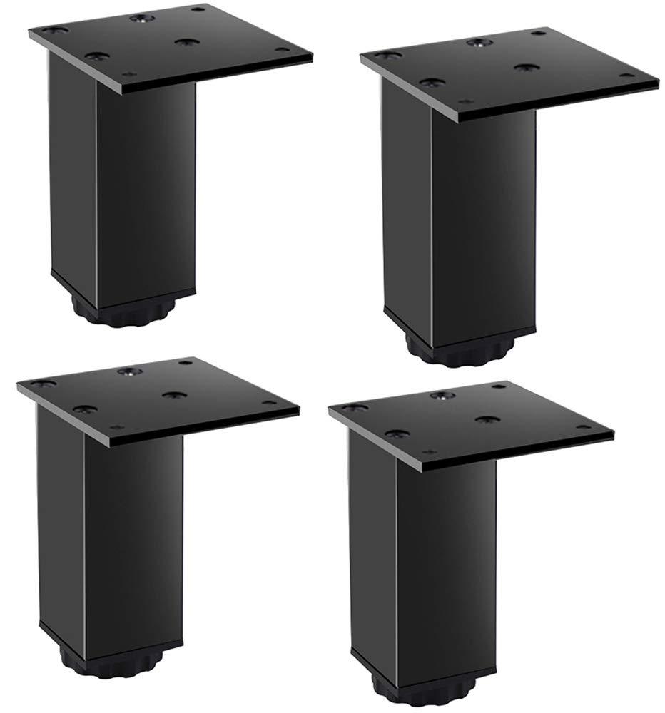 Furniture Cabinet Metal feet Adjustable Stainless Steel Kitchen feet Square Black 3.1x2.7inch, with 16 Screws, (4 pcs)