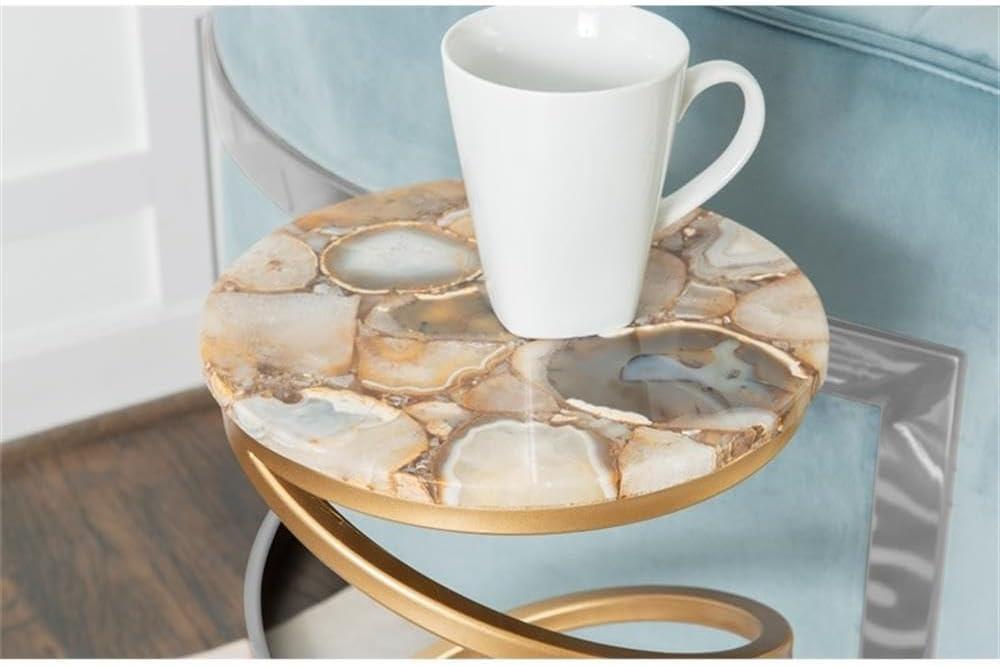 Powell Atlee Spiral Amber Agate and Metal Accent Drink Table in Gold