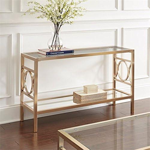 Olympia Sofa Table Glass Iron and Chrome - Steve Silver Co.: Mirrored Base, Circular Side Design, No Tools Assembly