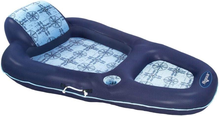 Extra Large Blue Inflatable Pool Lounger with Headrest and Cupholder