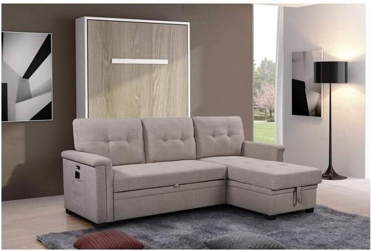 Ashlyn Light Gray Tufted Fabric Three Piece Sectional with Storage