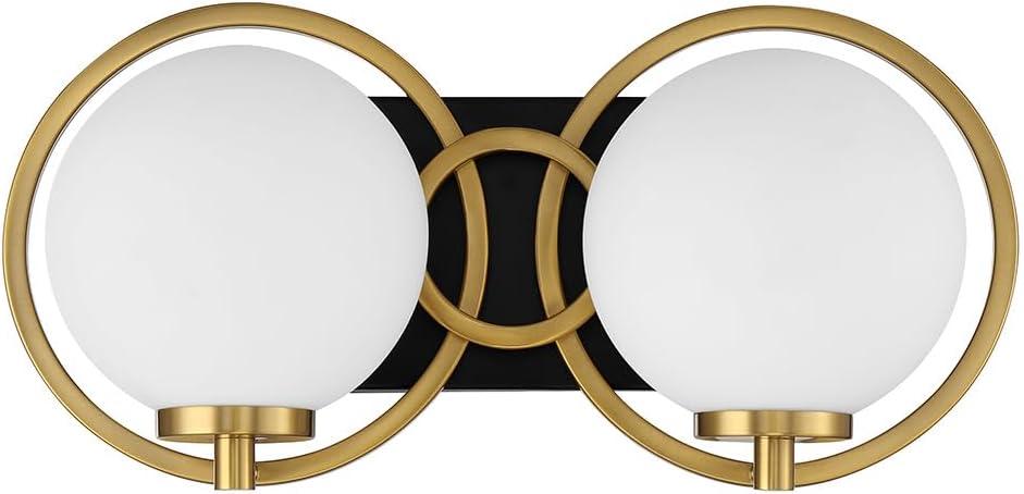 Matte Black and Warm Brass 2-Light Vanity with Frosted Glass Shades